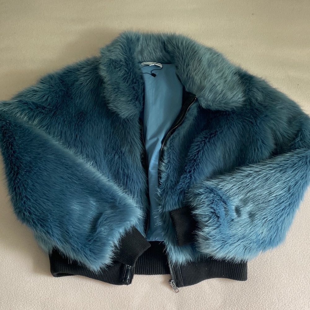 Express x negin mirsalehi blue fur jacket
